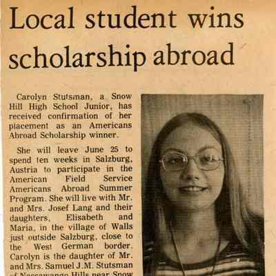 Newspaper clipping, “Local student wins scholarship abroad," 1973