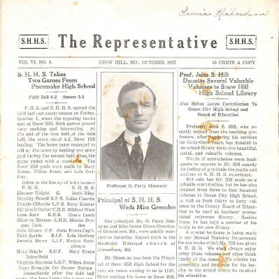 The Representative, Snow Hill High School, October 1927