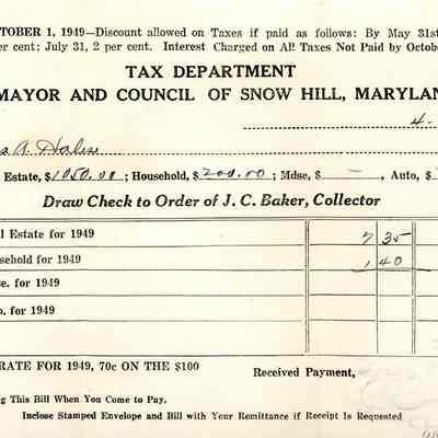 Tax invoice, Snow Hill, Apr. 1949