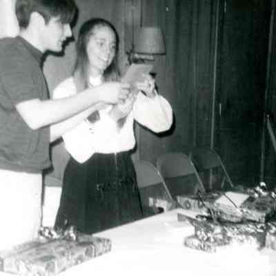 Photograph at birthday party, possibly Raul Tettamanti and Lee Shockley, Apr 1969