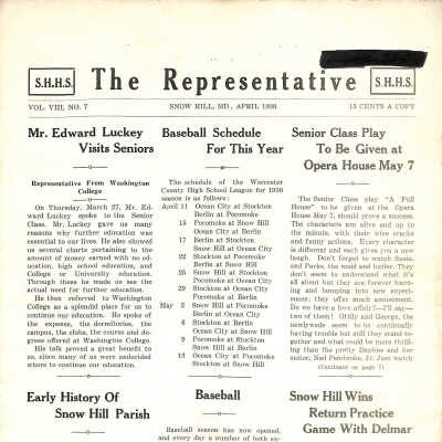 The Representative, Snow Hill High School, April 1930