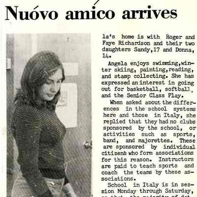 Newsletter clipping, The Eagle, “Nuovo amico arrives”, Oct 1972