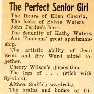Newspaper clipping, “The Perfect Senior Girl,” 1969-1970