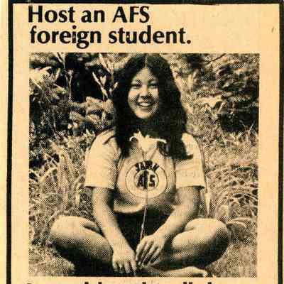 Newspaper clipping, “Host an AFS foreign student”