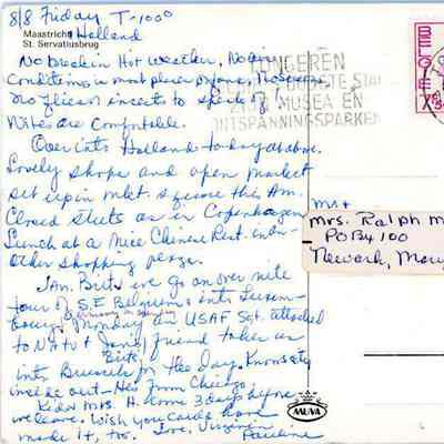 Correspondence, Postcard from Pauline to Joanne Mason, 1975