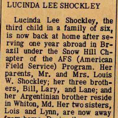 Newspaper clipping, “Lucinda Lee Shockley,” 1968-1969