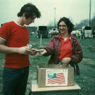 Photograph of AFS students at Cooperative weekend, Apr 1980