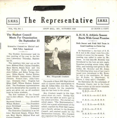 The Representative, Snow Hill High School, October 1928