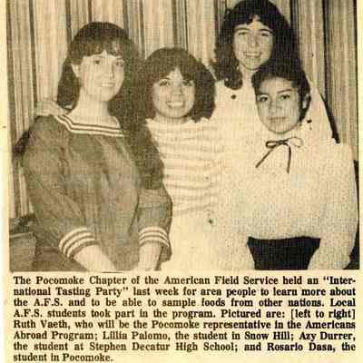 Newspaper clipping, Pocomoke AFS International Tasting Party, May 20, 1982