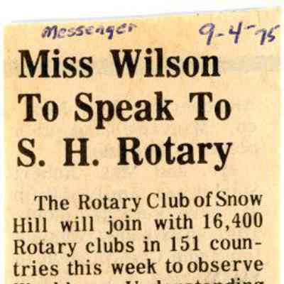 Newspaper clipping, “Miss Wilson to Speak to S.H. Rotary,” Sept. 4, 1975