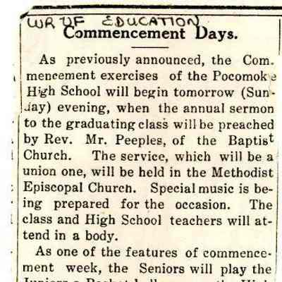 Newspaper clipping, “Commencement Days”, 1914