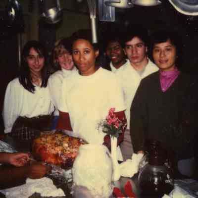 Photograph of Bixiti Chai, Nelson Hincatie, Leslie Murray, Rita Barchetti, Jackie Baine, and unknown person at Worcester Co. Board of Education, Jan 1984