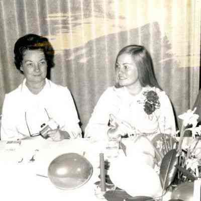 Photograph of Martha Fulton, Jan Wiley, and Jennie Fulton at Jan Willey’s birthday party, Mar 1972