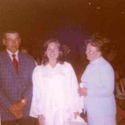 Photograph of Angela Sordano, Roger Richardson, and Mrs. Richardson at Snow Hill graduation, Jun 1973