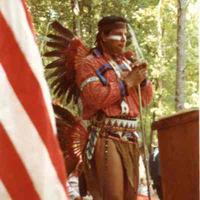 Photograph at Nanticoke Powwow, probably John “Redbird” Moore, Sept 1983