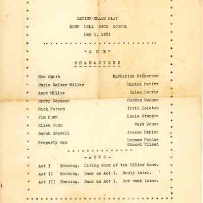 Program, Senior Class Play “Sue”, Snow Hill High School, 1931
