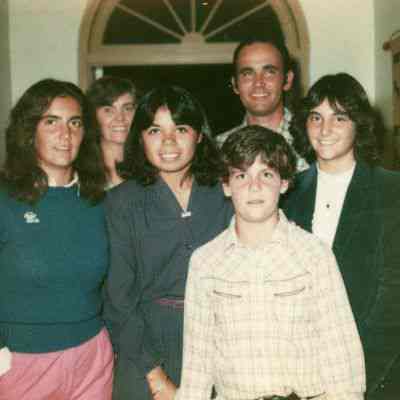Photograph of Lilia Palamo, Laurel Scarborough, Paul Scarborough, Mrs. Paul Scarborough, Danny Scarborough, Hope Scarborough at AFS banquet, Sept 1981