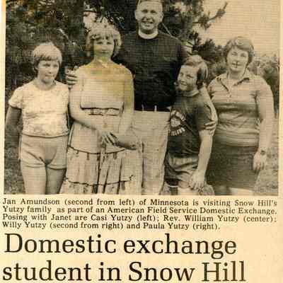 Newspaper clipping, “Domestic exchange student in Snow Hill,” July 10, 1980