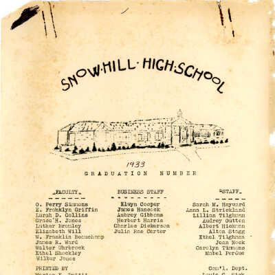 Class Notes, Snow Hill High School, 1933