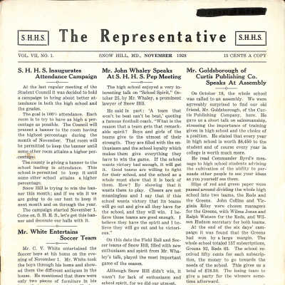 The Representative, Snow Hill High School, November 1928