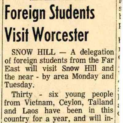 Newspaper clipping, “Foreign Students Visit Worcester”, July 10, 1970