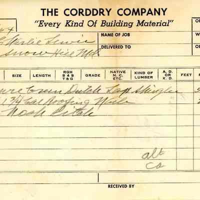 Order, The Corddry Company, Nov. 1954