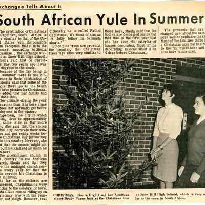 Newspaper clipping, “South African Yule in Summer," Dec. 21, 1967