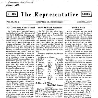 The Representative, Snow Hill High School, November 1930
