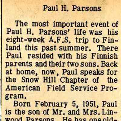 Newspaper clipping, “Paul H. Parsons,” 1968-1969