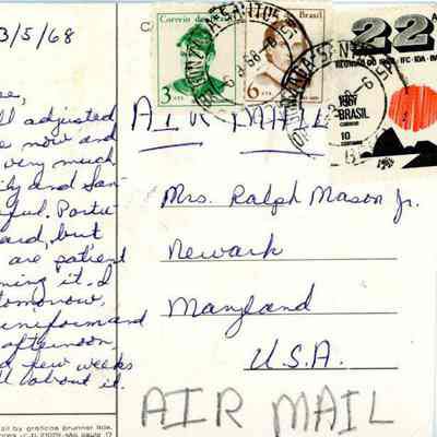 Correspondence, Postcard from Lee Shockley to AFS Committee, 1968