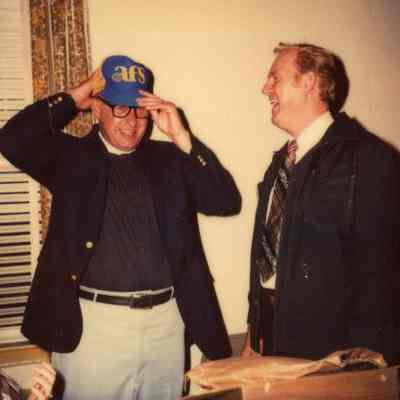 Photograph of William Yutzy and Richard Bolen at AFS Dinner, Sept 1982