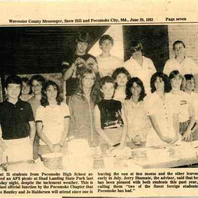 Newspaper clipping, AFS picnic, June 29, 1983