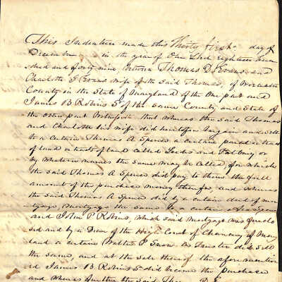 Indenture, Thomas D. Evans, Charlotte S. Evans, and James B. Robins, 1849
