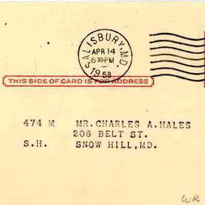 Telephone notice, Snow Hill, Apr. 1958
