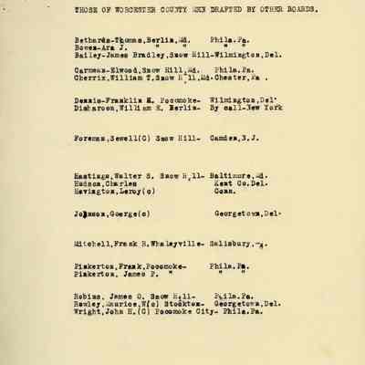 Those of Worcester County Men Drafted by Other Boards, World War I