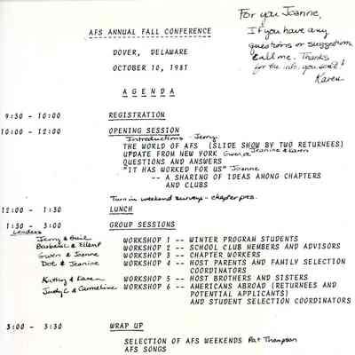Agenda, AFS Annual Fall Conference, Oct 1981