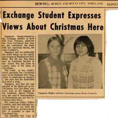 Newspaper clipping, “Exchange Student Expresses Views About Christmas Here”, Jan. 6, 1971