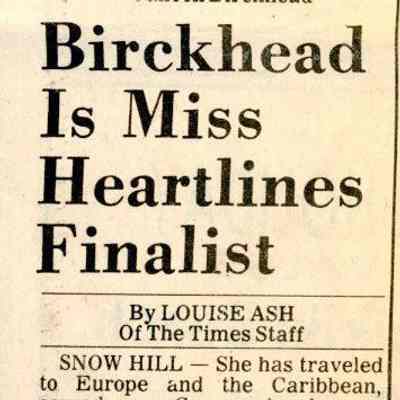 Newspaper clipping, “Birckhead is Miss Heartlines Finalist,” Aug. 10, 1986