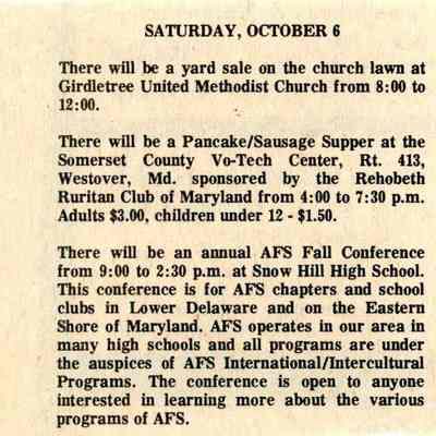 Newspaper clipping, AFS Fall Conference advertisement, Oct. 1984