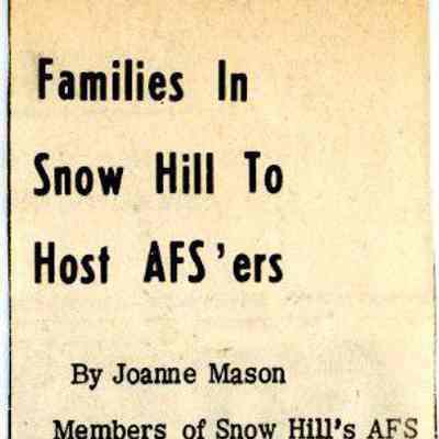 Newspaper clipping, “Families in Snow Hill to Host AFS’ers” July 1970
