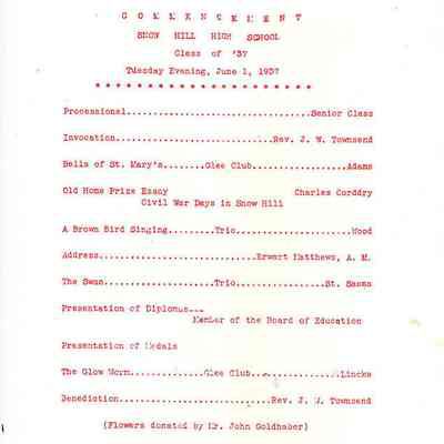Commencement Program, Snow Hill High School, 1937