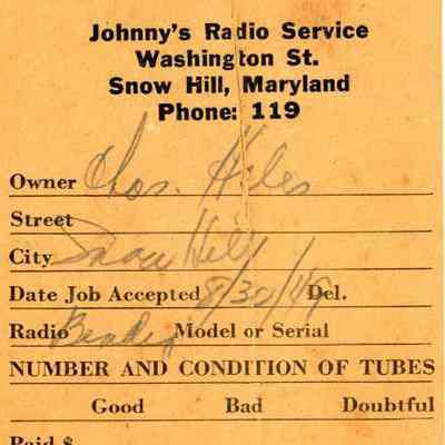 Owner’s Warranty, Johnny’s Radio Service, Aug. 1949