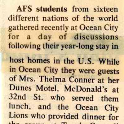 Newspaper clipping, AFS students in Ocean City