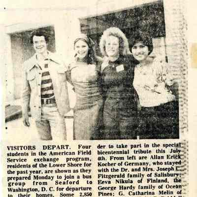 Newspaper clipping, “Visitors Depart” (Allan Erick Kocher, Eeva Nikula, G. Catherina Melin, and Ghada Yashar), July 6, 1976