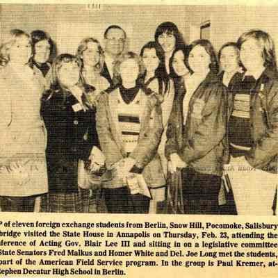 Newspaper clipping, AFS Students visit State House, Mar. 1978