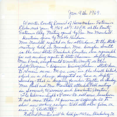 Minutes, Worcester County Homemakers Clubs, 1969-1972