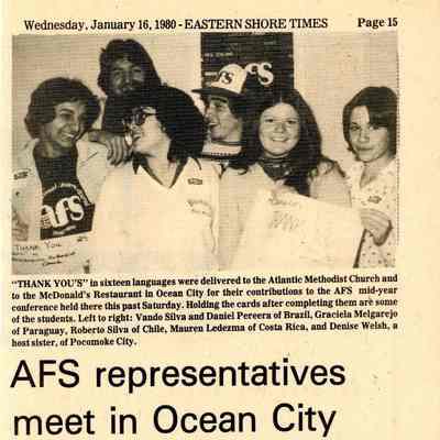 Newspaper clipping, “AFS representatives meet in Ocean City,” Jan. 16, 1980