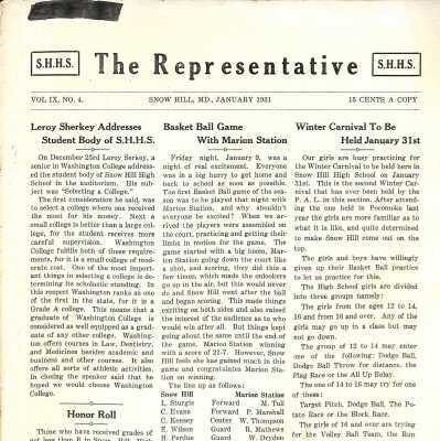 The Representative, Snow Hill High School, January 1931