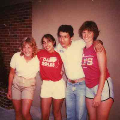 Photograph of Lesley Murray, Rita Barchetti, Nelson Hincapie, and Janette at Fondue Gallery, Jun 1984