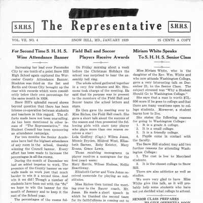 The Representative, Snow Hill High School, January 1929